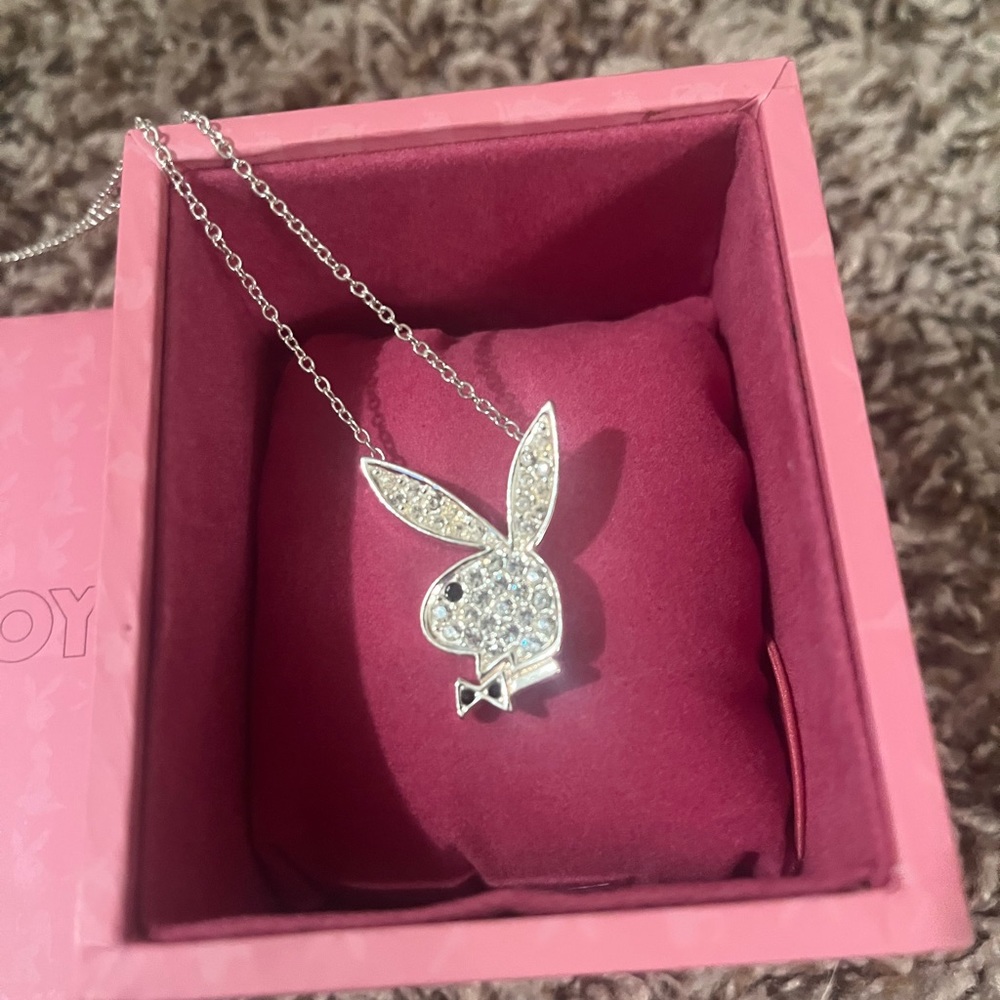 Silver Rhinestone Playboy Bunny Necklace